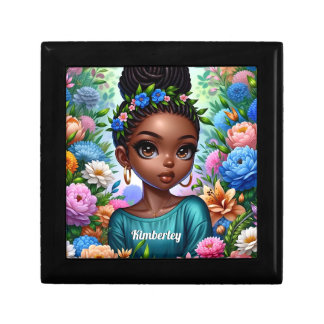 Black girl African American with Braids Gift Box