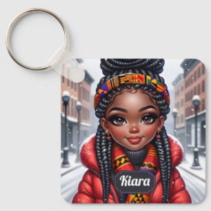 Black girl African American with Braids Keychain