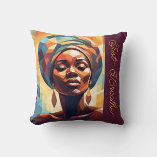 Black Girl Afro American Woman "Just Breathe" Throw Pillow