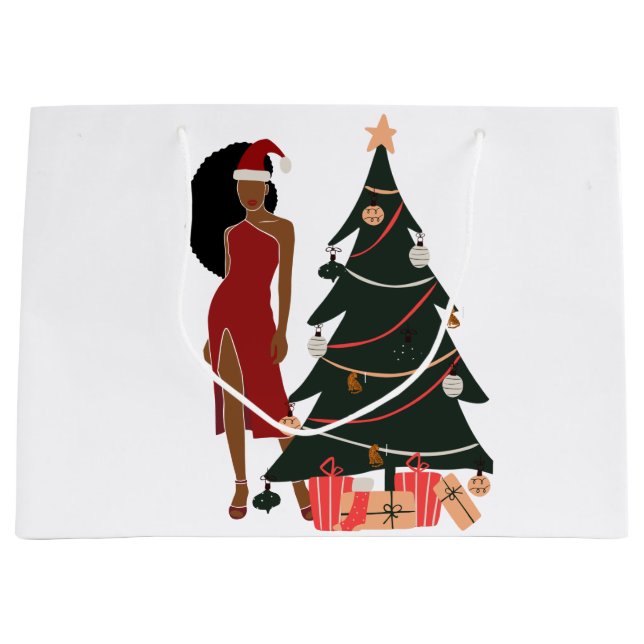 Black Girl Afro Christmas Gift Bag (Front)