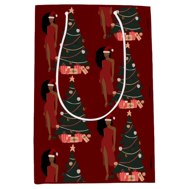 Black Girl Afro Christmas Gift Bag (Front)