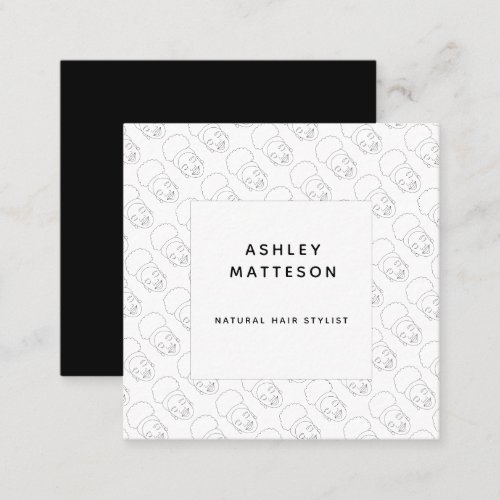 Black Girl Afro Natural Hair Stylist White Black Square Business Card