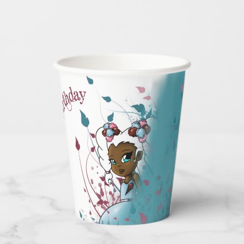 Black Girl and Ice Cream Birthday Paper Cups
