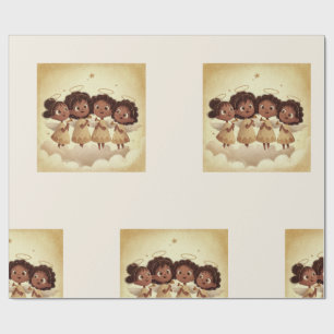 Black Girl Angel Christmas Choir Wrapping Paper 1