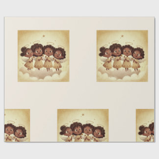 Black Girl Angel Christmas Choir Wrapping Paper 1