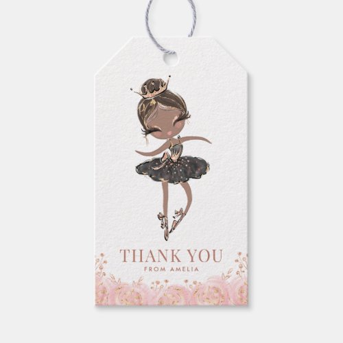 Black Girl Ballerina in Black Dress Birthday Gift Tags