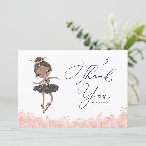 Black Girl Ballerina in Black Dress Birthday Thank You Card