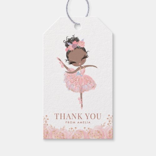 Black Girl Ballerina in Pink Dress Birthday Gift Tags