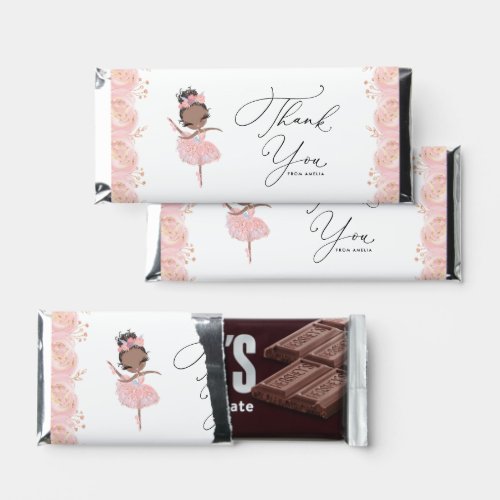 Black Girl Ballerina in Pink Dress Birthday Hershey Bar Favors