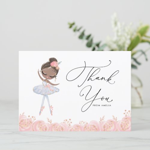 Black Girl Ballerina in White Dress Birthday Thank You Card