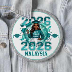 Black Girl Big Grad Energy Teal 2026 Button