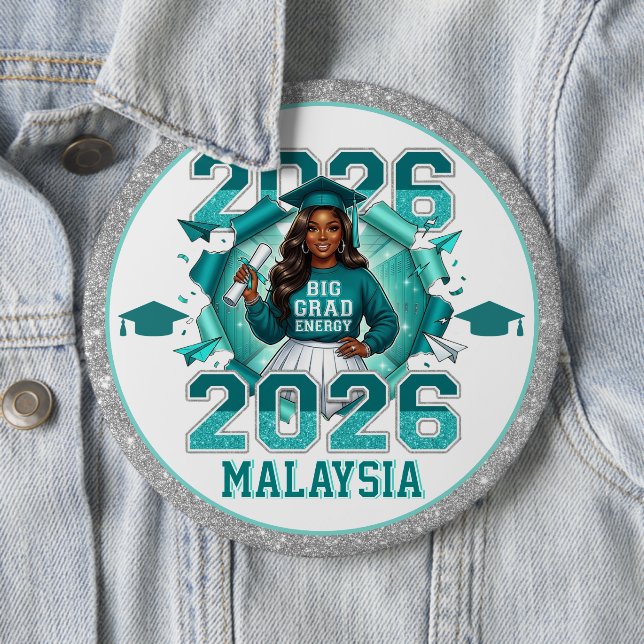 Black Girl Big Grad Energy Teal 2026 Button (In Situ)