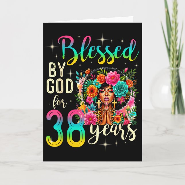 Black Girl Blessed By God For 38 Years Christian B Card (Front)