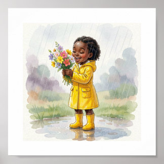 Black Girl Blooming with Flowers Poster