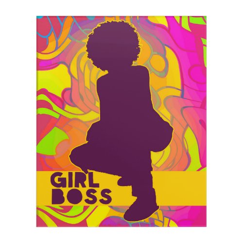 Black Girl Boss With Afro Groovy Neon Psychedelic  Acrylic Print