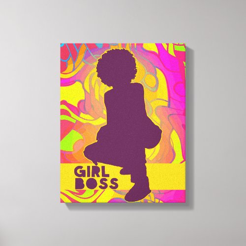 Black Girl Boss With Afro Groovy Neon Psychedelic  Canvas Print