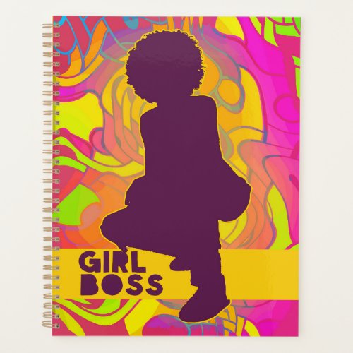 Black Girl Boss With Afro Groovy Neon Psychedelic  Planner