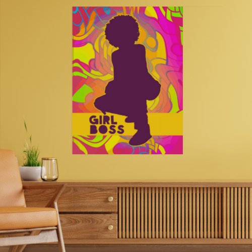Black Girl Boss With Afro Groovy Neon Psychedelic  Poster