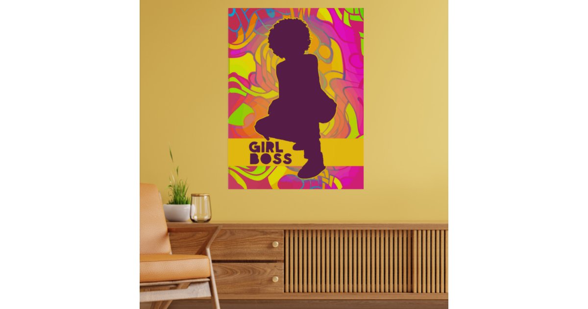 Black Girl Boss With Afro Groovy Neon Psychedelic Poster