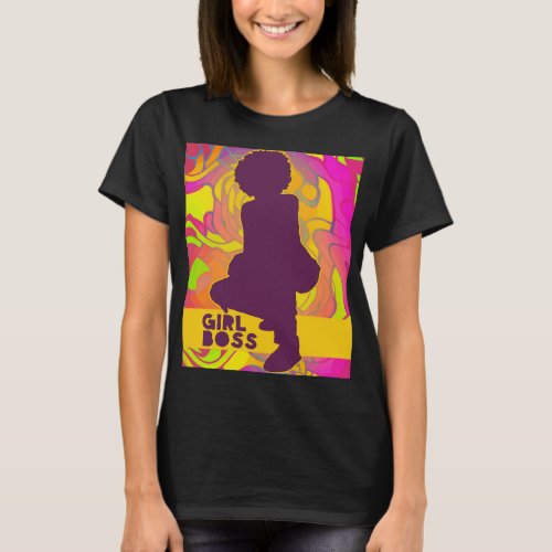 Black Girl Boss With Afro Groovy Neon Psychedelic  T_Shirt