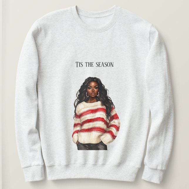 Black Girl Candy Cane RedStripes Sweater Christmas (Design Front)