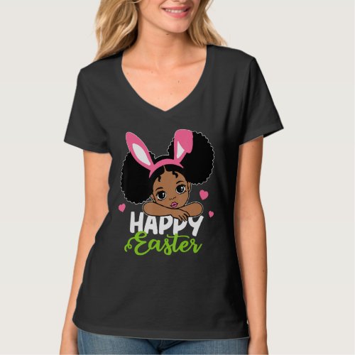 Black Girl Easter Bunny African American Girl Happ T_Shirt