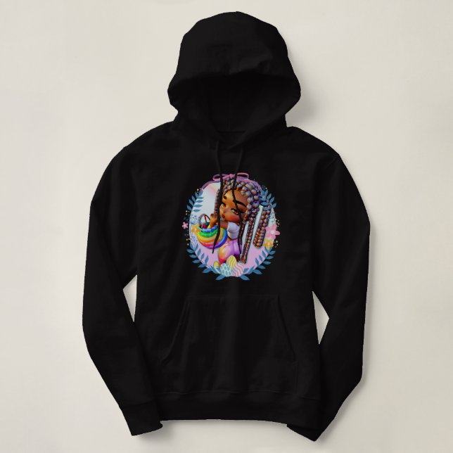 Black Girl Easter Magic Brown Skin Girls Spring Ea Hoodie (Design Front)