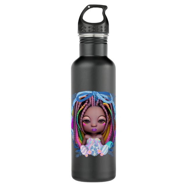 Black Girl Easter Magic Brown Skin Girls Spring Ea Stainless Steel Water Bottle (Front)