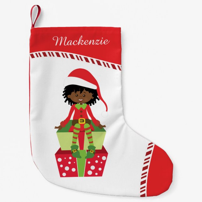 Black Girl Elf Small Christmas Stocking (Front)