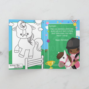 Black Girl Equestrian Coloring Page Happy Birthday Card