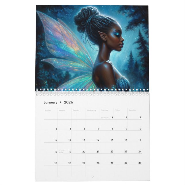Black Girl Fairy Artwork Calendar (Jan 2026)