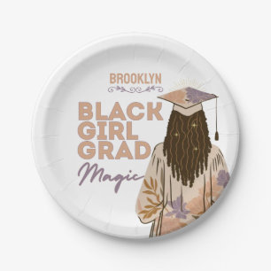 Black Girl Grad Magic Floral Boho Graduation Party Paper Plates