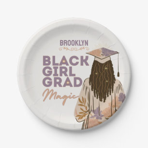 Black Girl Grad Magic Floral Boho Graduation Party Paper Plates
