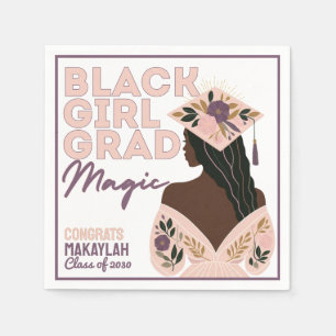 Black Girl Grad Magic Floral Party Napkins