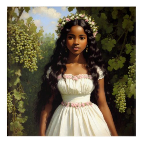 Black Girl Green Grapes Vineyard Painting Acrylic Print