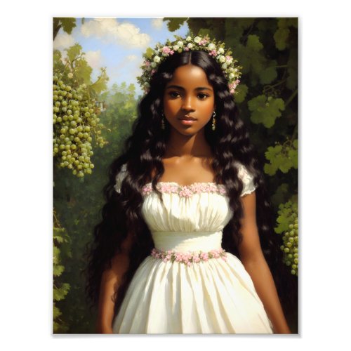Black Girl Green Grapes Vineyard Painting Photo Print