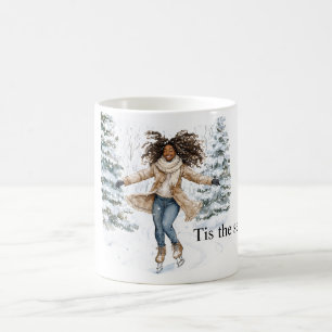 Black Girl Ice Skating Christmas Coffee Mug