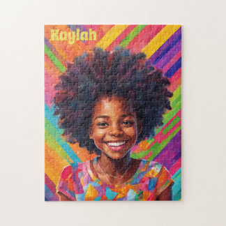 Black Girl In Fun Rainbow Colors Personalized Jigsaw Puzzle