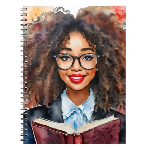 Black Girl in Glasses With Book Art Notebook