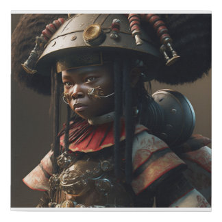 Black Girl Japanese Armored Warrior Faux Canvas Print
