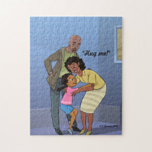 Black girl Jigsaw Puzzle with Mom and Dad Hug Me