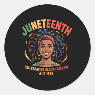 Black Girl Juneteenth 6-19-1865 Celebration Black Classic Round Sticker