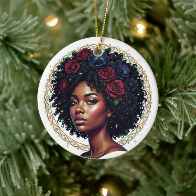 Black Girl Magic Afro Diva Partyware Ceramic Ornament (Tree)