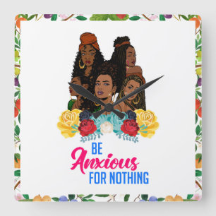 Black girl magic, melanin poppin, sista, brown ski square wall clock