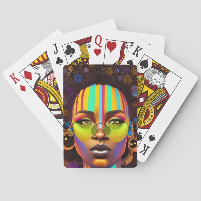 Black girl magic, melanin woman, pastel rainbow qu poker cards (Back)