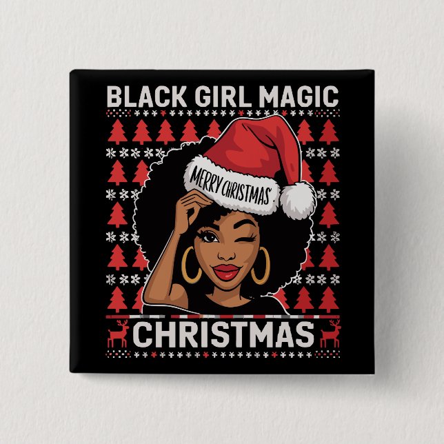 Black Girl Magic Merry Christmas African American  Button (Front)
