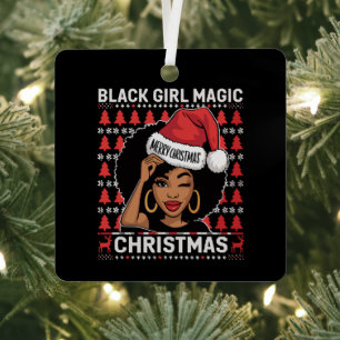 Black Girl Magic Merry Christmas African American Metal Ornament