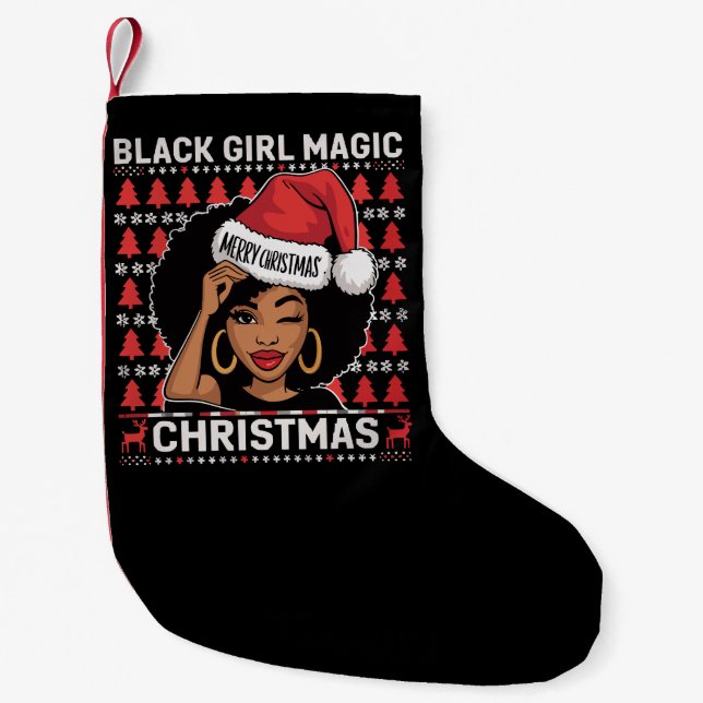 Black Girl Magic Merry Christmas African American  Small Christmas Stocking (Front)
