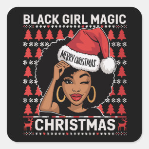 Black Girl Magic Merry Christmas African American Square Sticker