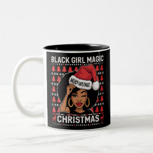 Black Girl Magic Merry Christmas African American Two-Tone Coffee Mug